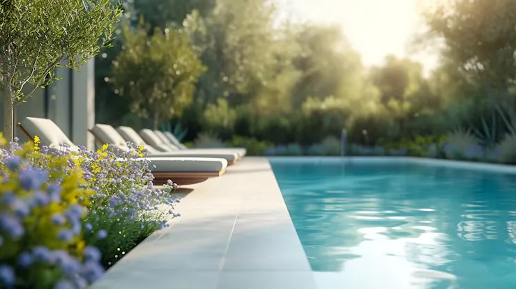 Piscina moderna instalada en jardín privado
